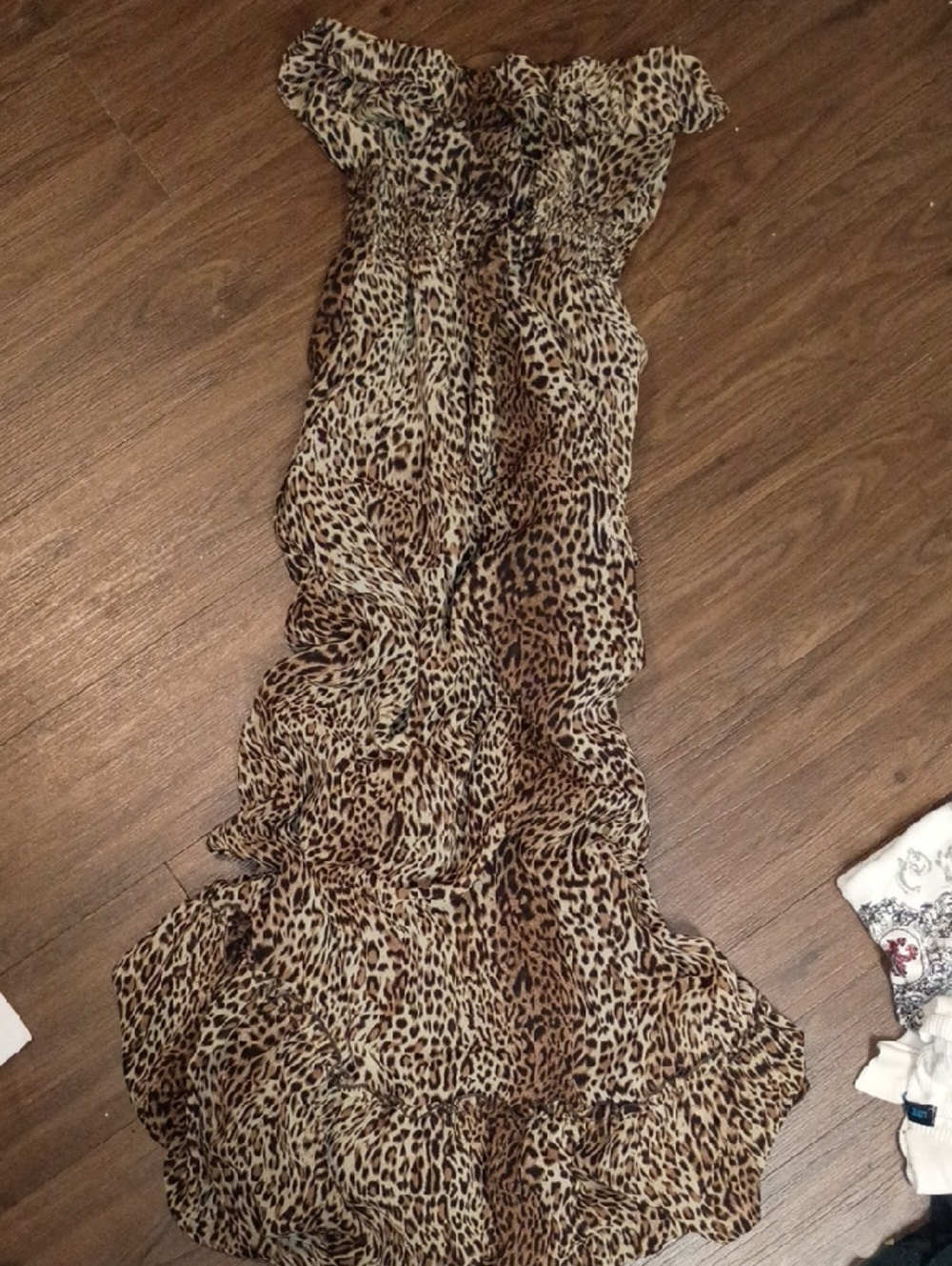 Women's Leopard Print Ruffled Maxi Dress - Beige/Brown